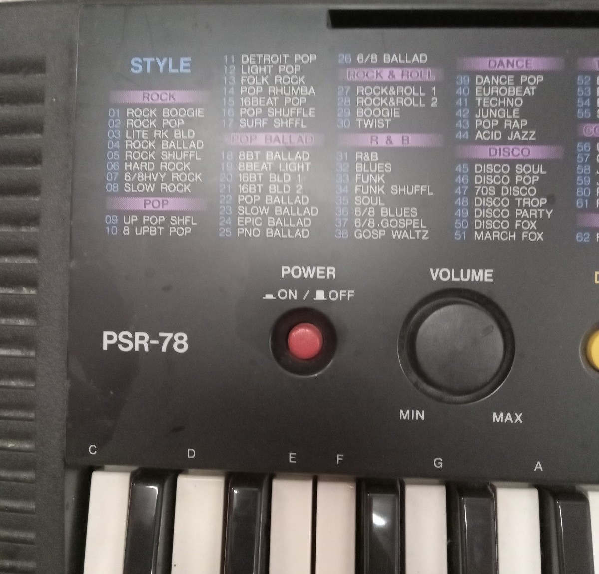 Yamaha piano psr-78 keyboard