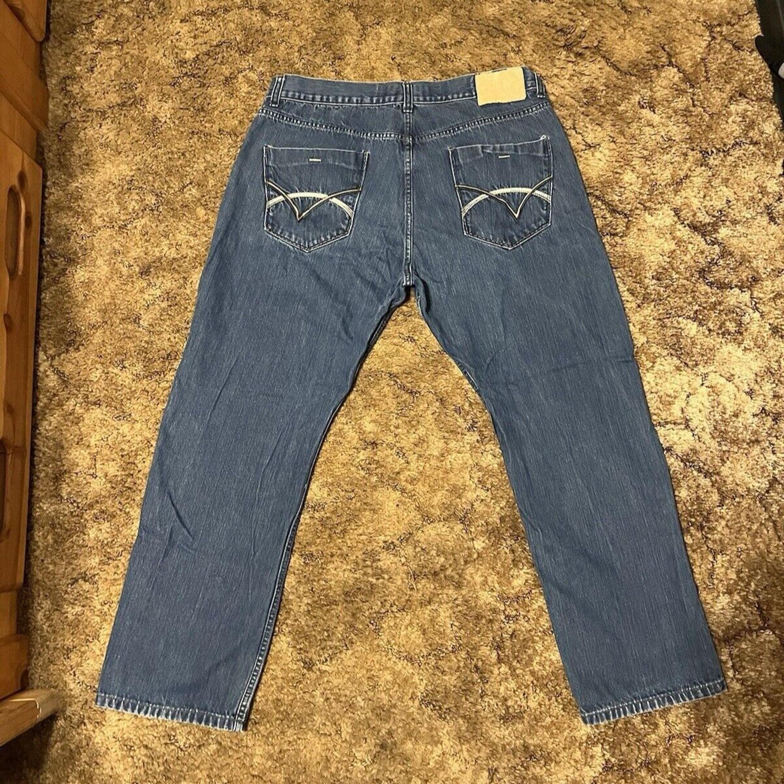 Y2K M Life Embroidered Baggy Skater Jeans Blue 40x32