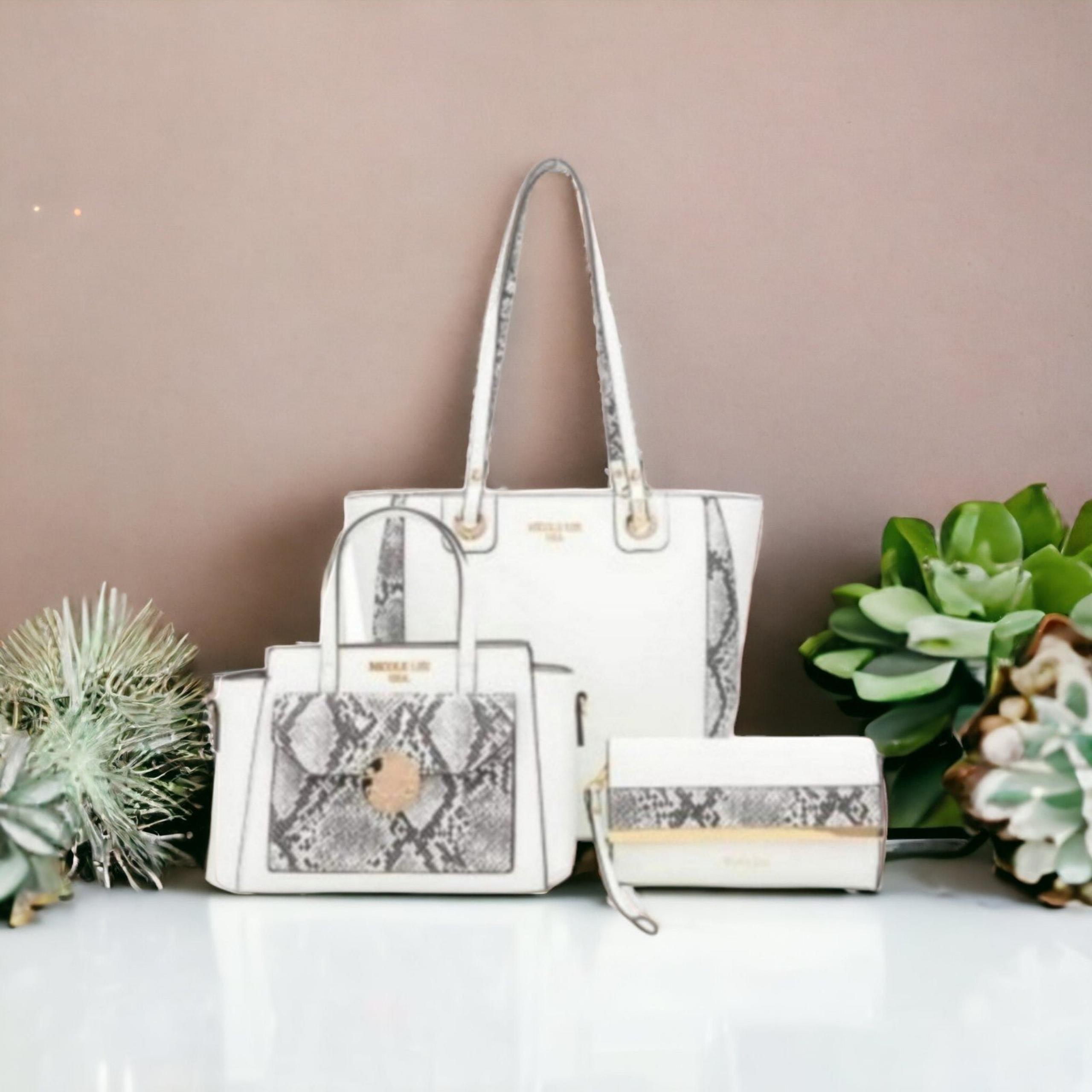 Nicole Lee Snake Skin - Look Trio Handbag Set includes Clutch bag
