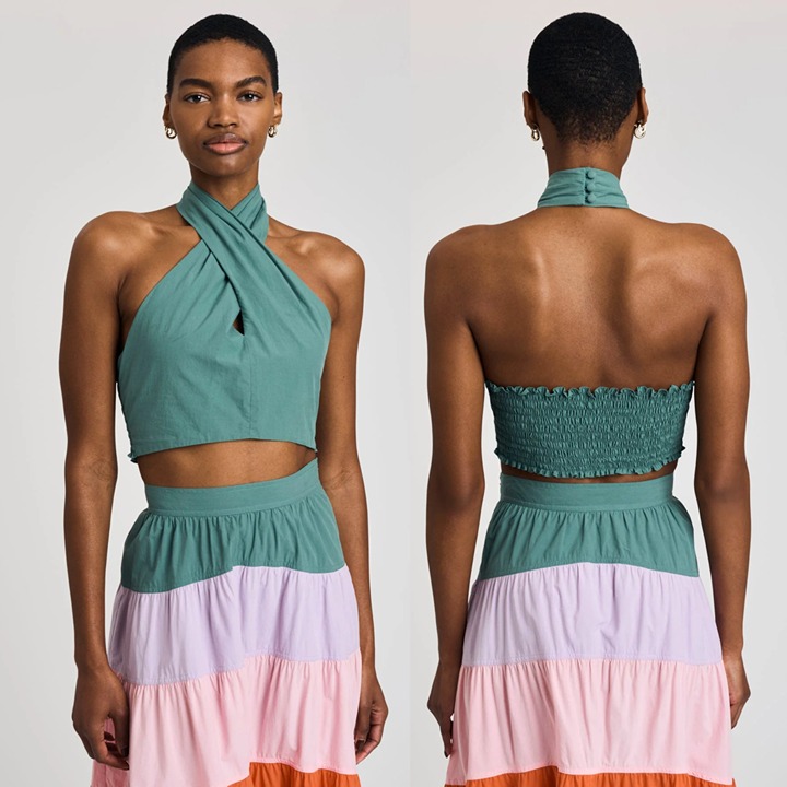 Derek Lam 10 Crosby - Chaya Halter Crop Top in Jade