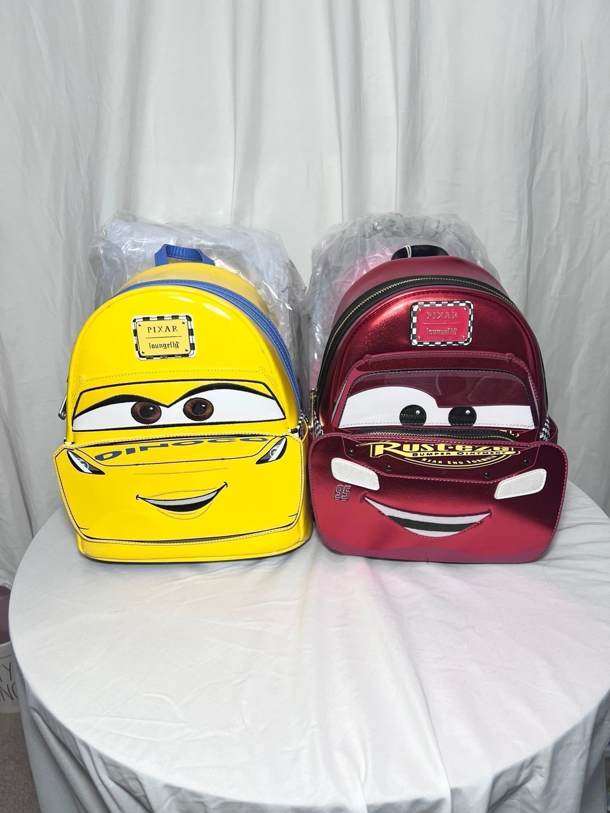 Set of Lightning McQueen and Cruz Ramirez Loungefly Mini Backpacks - Brand New