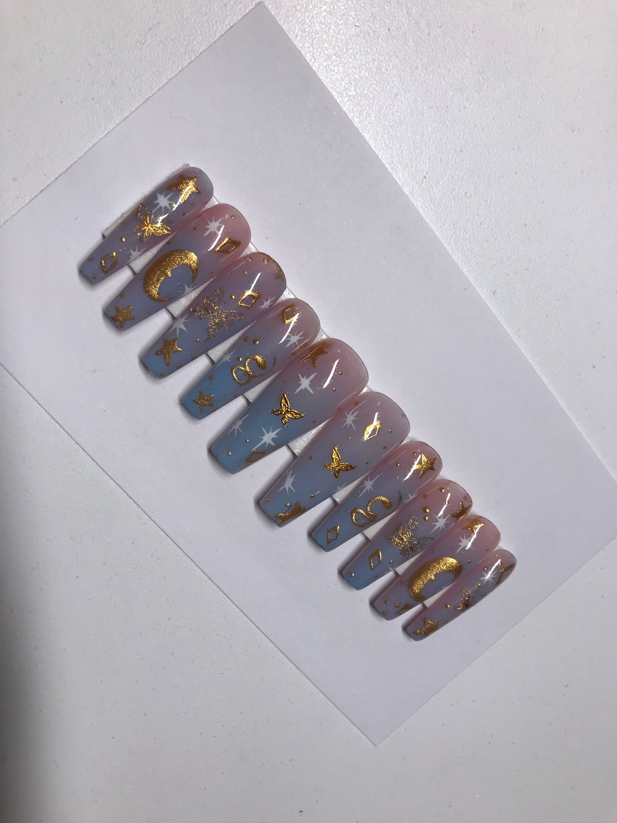 Blue and Gold Press on Nails