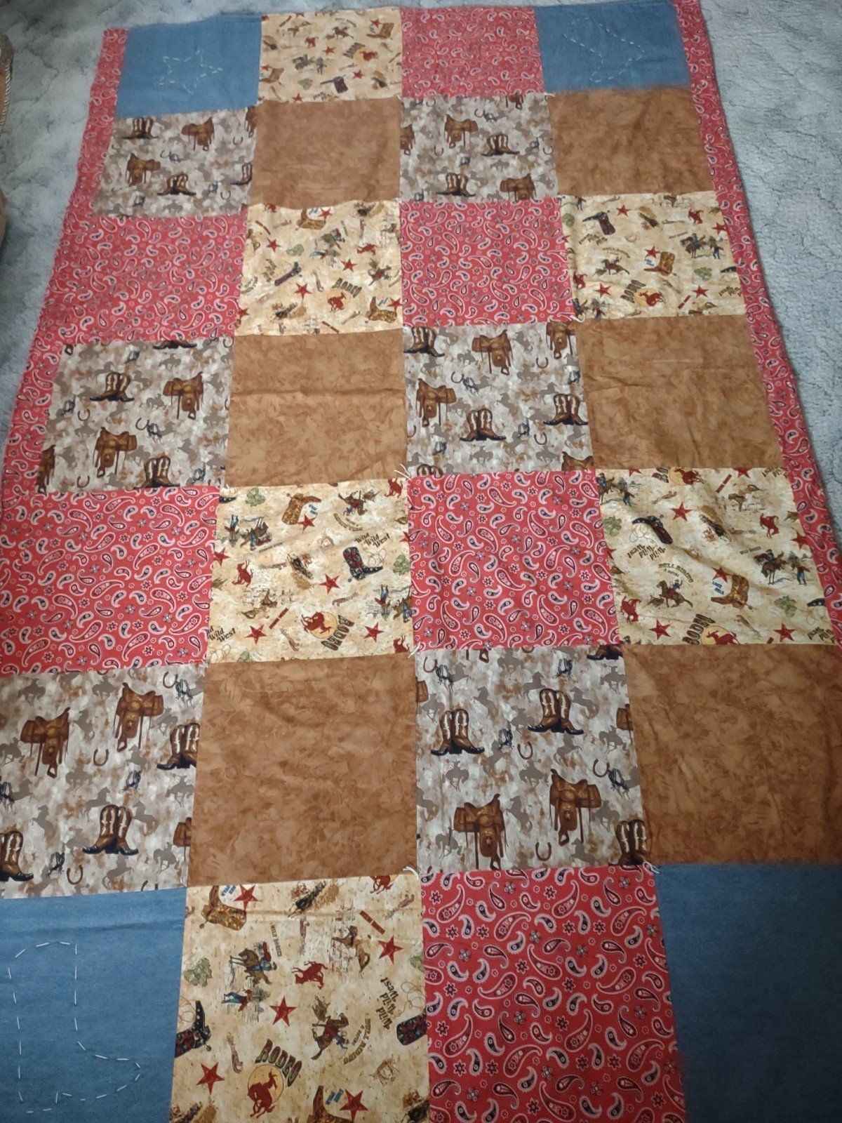 Handmade Western Cowboy Rodeo Quilt Blanket 52 X 84 Nice!