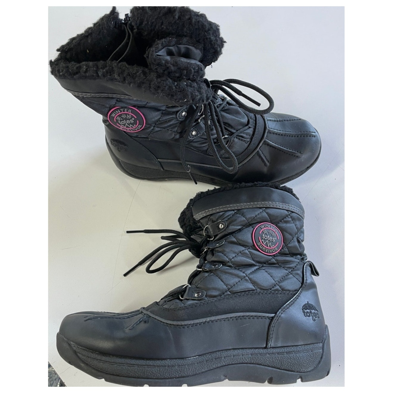 Totes Boots Womens 8 Black Winter Survivor Lace-Up Water Resistent Snow