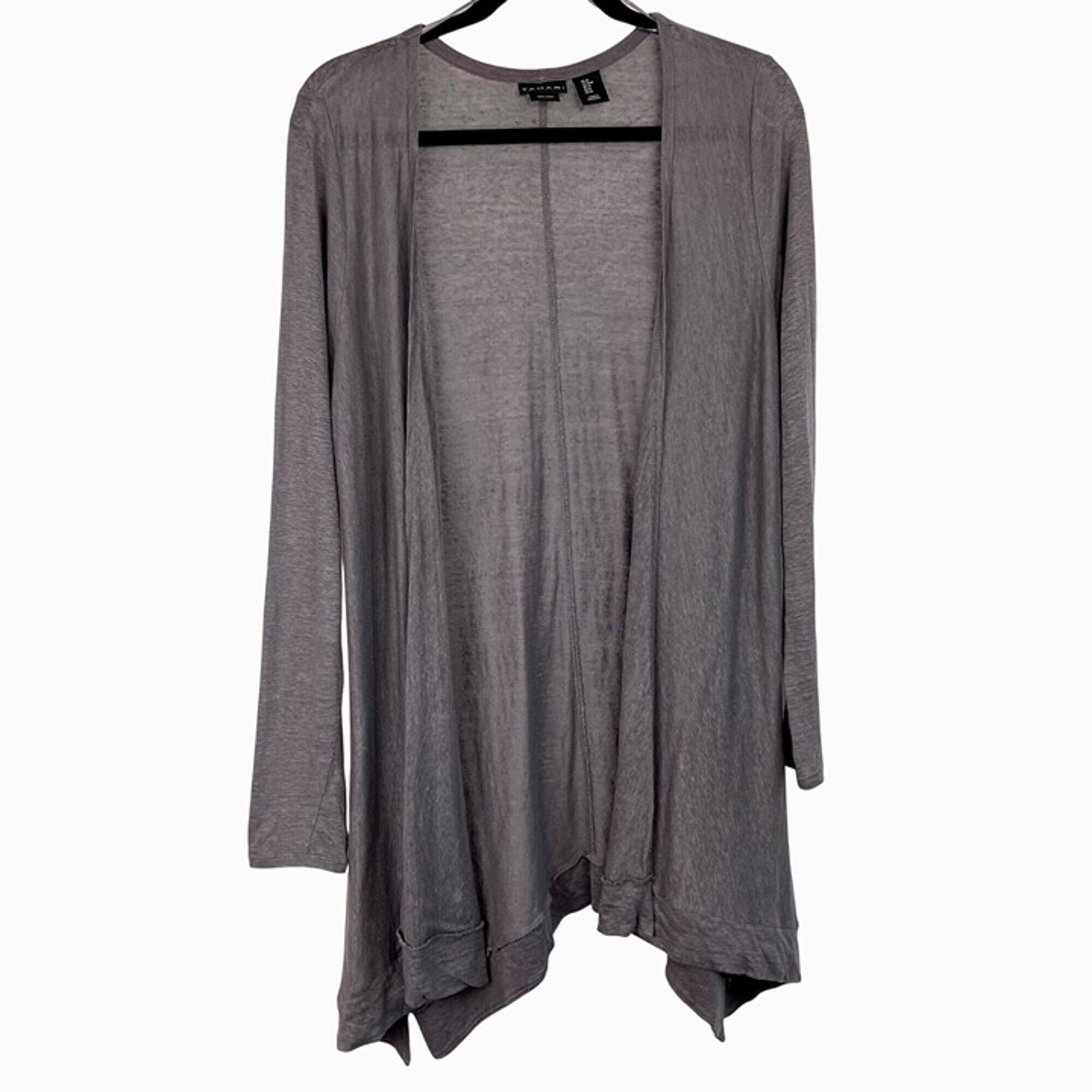 Tahari Womens Size Medium Lightweight Open Front Cardigan Gray 100% Linen EUC