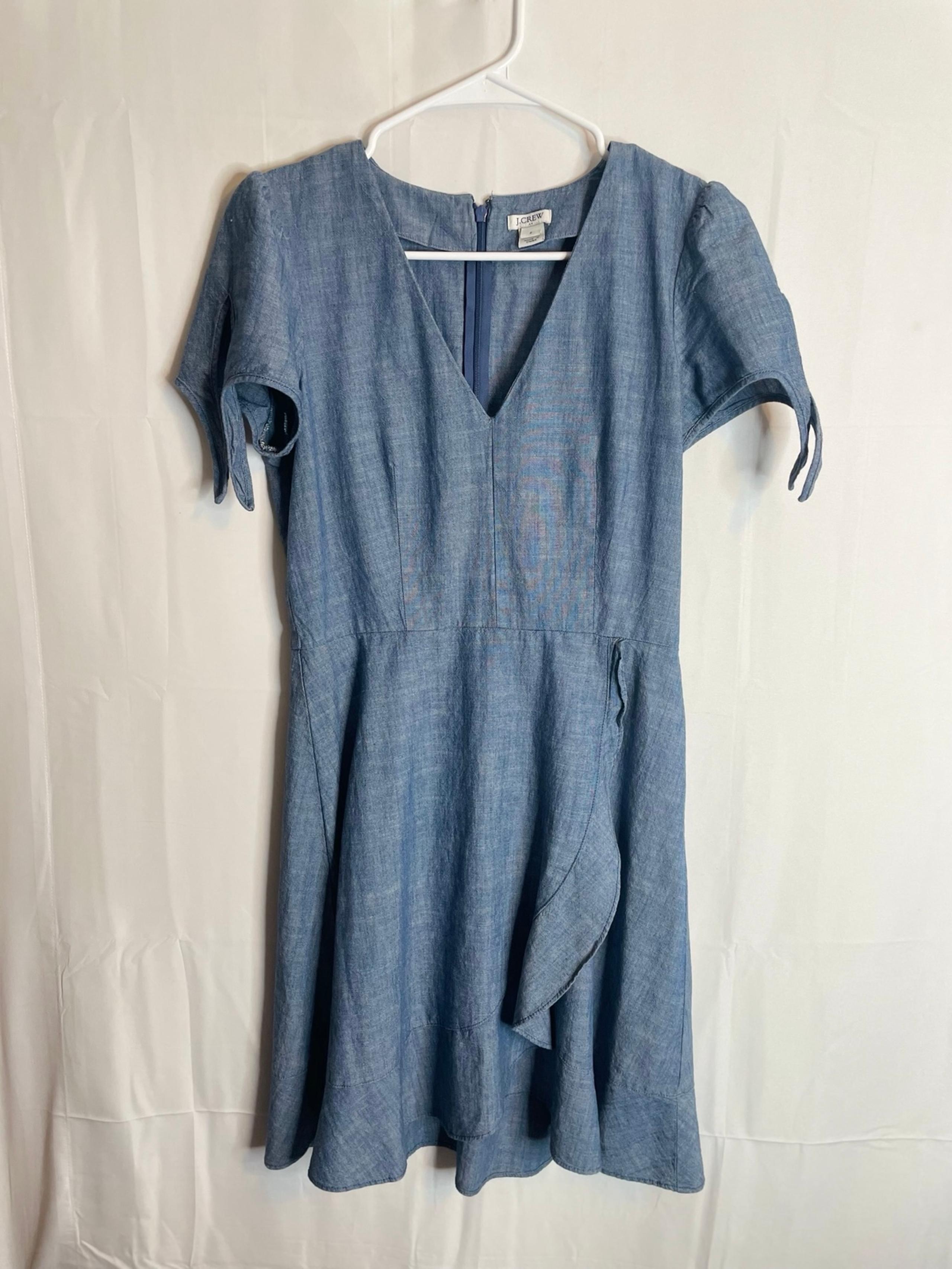 J Crew Women’s Size 2 Knee Length Short Sleeve Chambray Dress Blue 5925