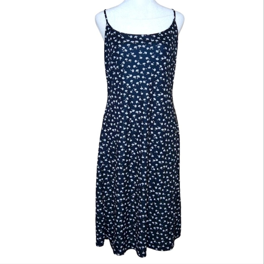 Lauren Ralph Lauren Sleeveless Midi Dress Black White Floral Women's Size Medium