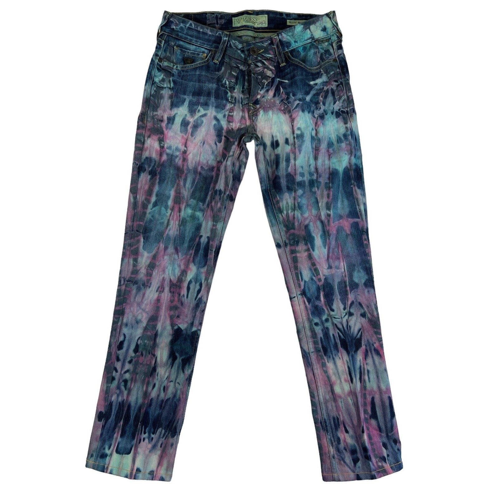 Guess Los Angeles Women Falcon Regular Boot Purple Tie Dye Jeans