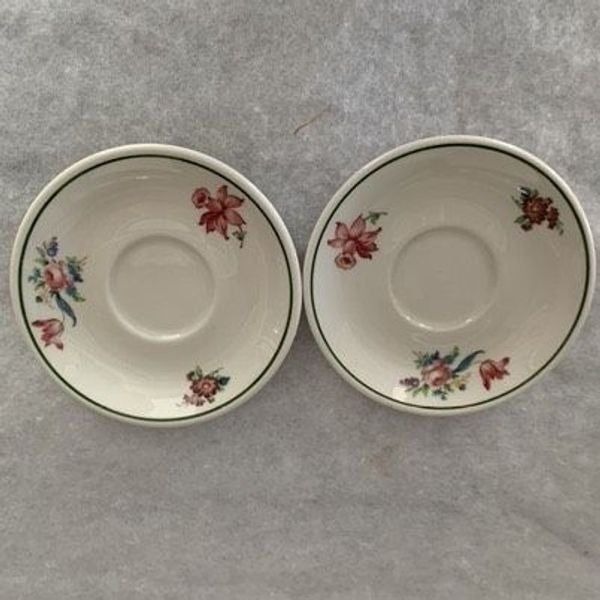 2 Syracuse China Red Flower Green Rim Saucers Commonwealth of Pennsylvania