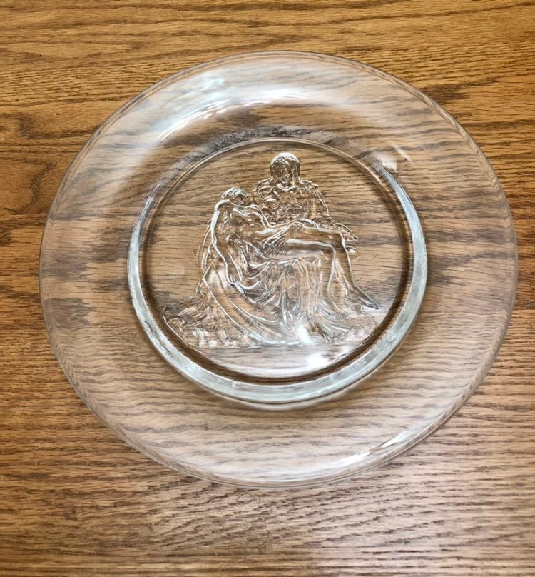 Pieta By Michelangelo Crystal Platter Charger Vintage