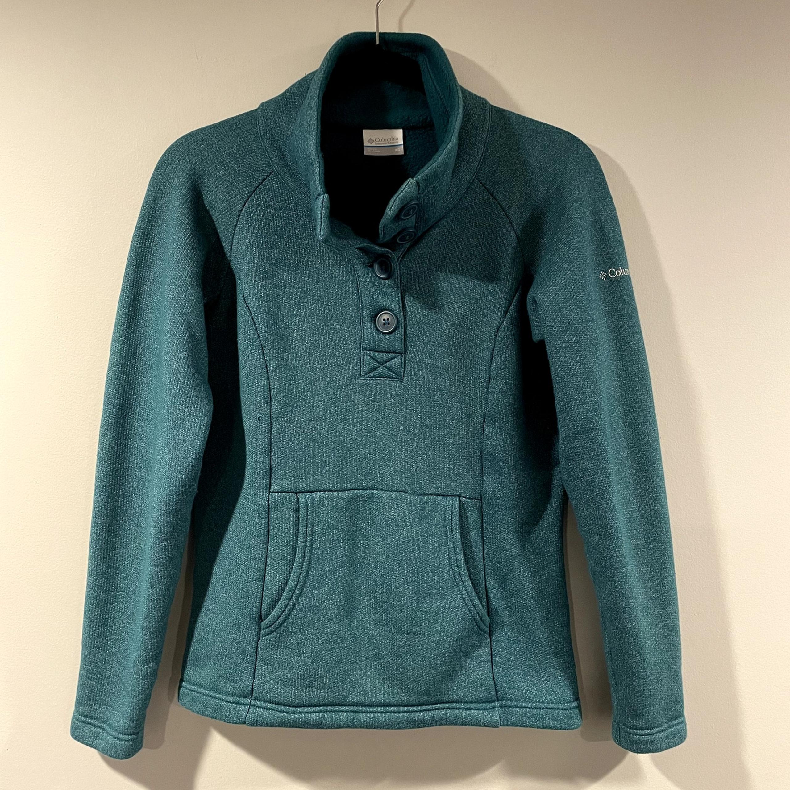 Columbia Mock Neck Button Up Pullover Kangaroo Pocket Teal Women's Xsmall