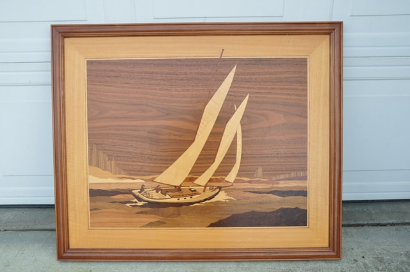 Hudson River Inlay Wood Marquetry Artwork Schooner Under Sail 28x34 Wall Hanging