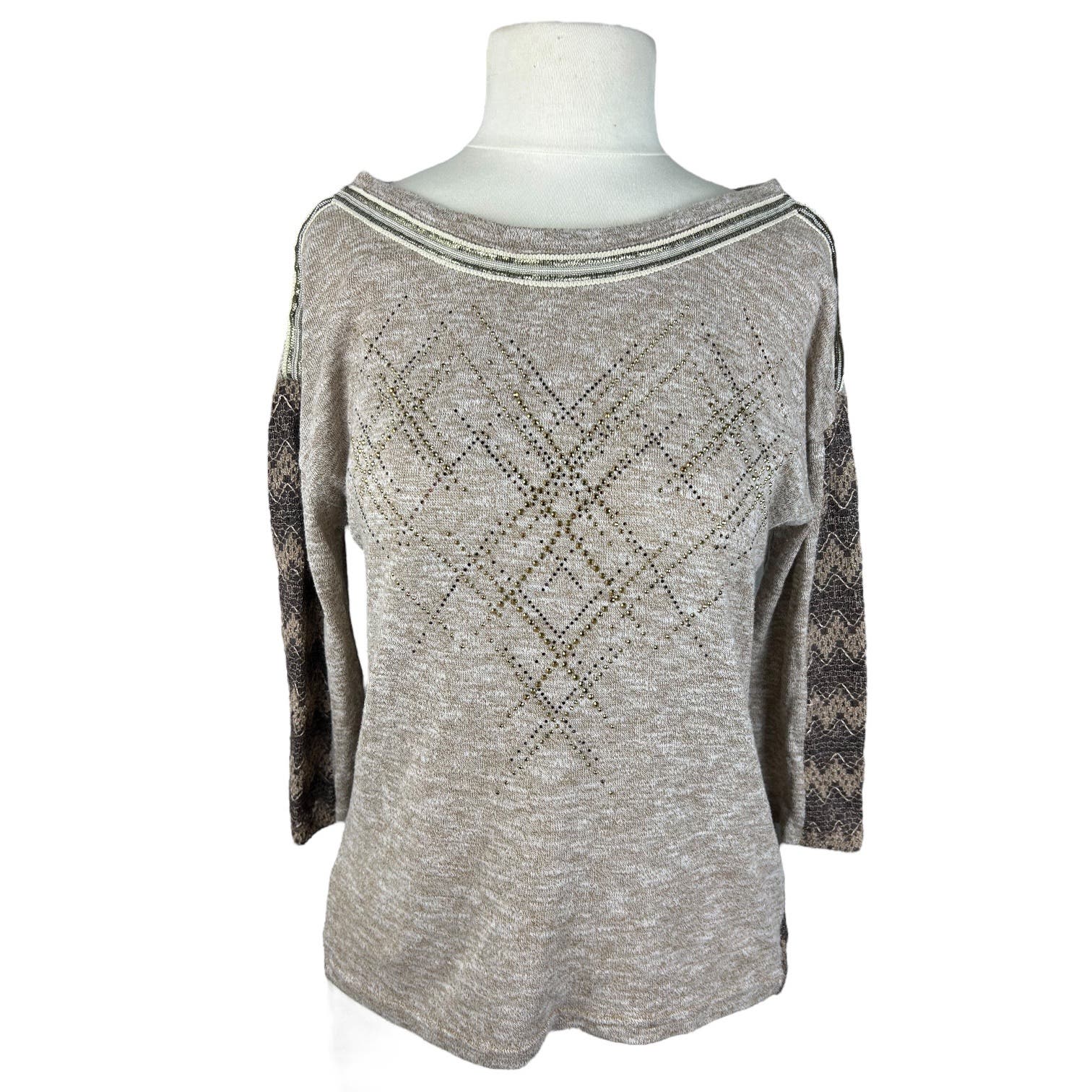 Miss Me Brown Embellished Knit Top
