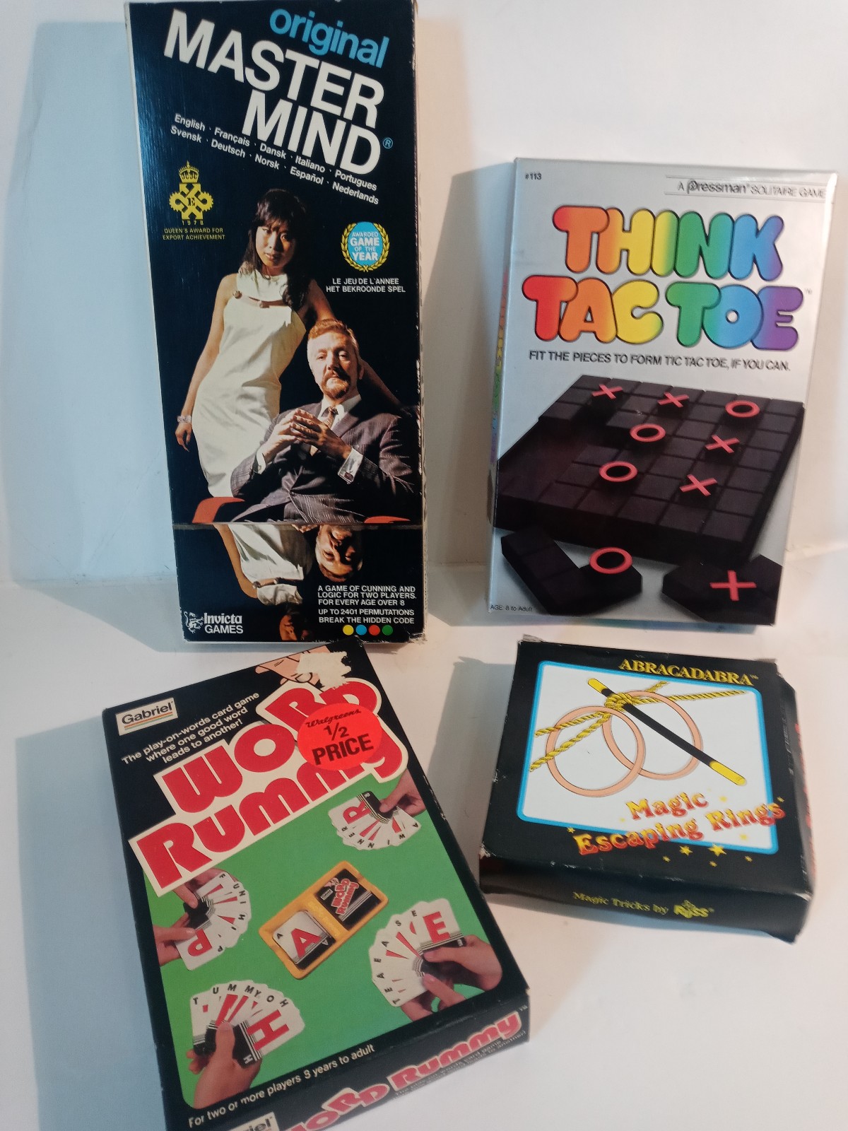 Lot of 4 Vintage Board Games Magic Trick Masterminds Word Rummy Tic Tac Toe Clas