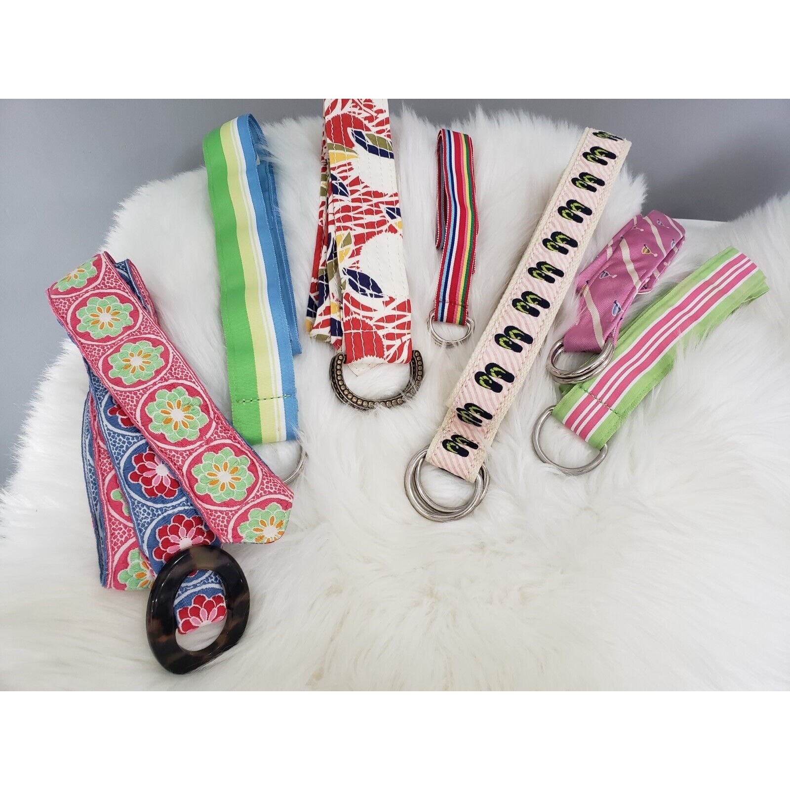 J.Crew LOT 7 Belt Womens D Ring Brass Buckle Pink Golf Vintage y2k silk canvas