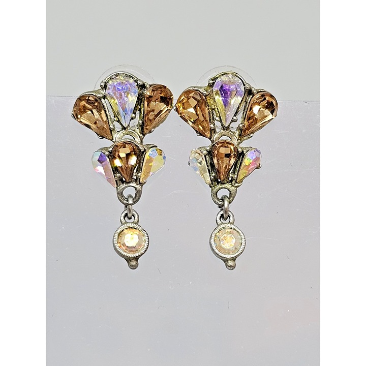 Ben-Amun Amore Women's Silver Tone AB Crystal Drop Earrings Aurora Borealis