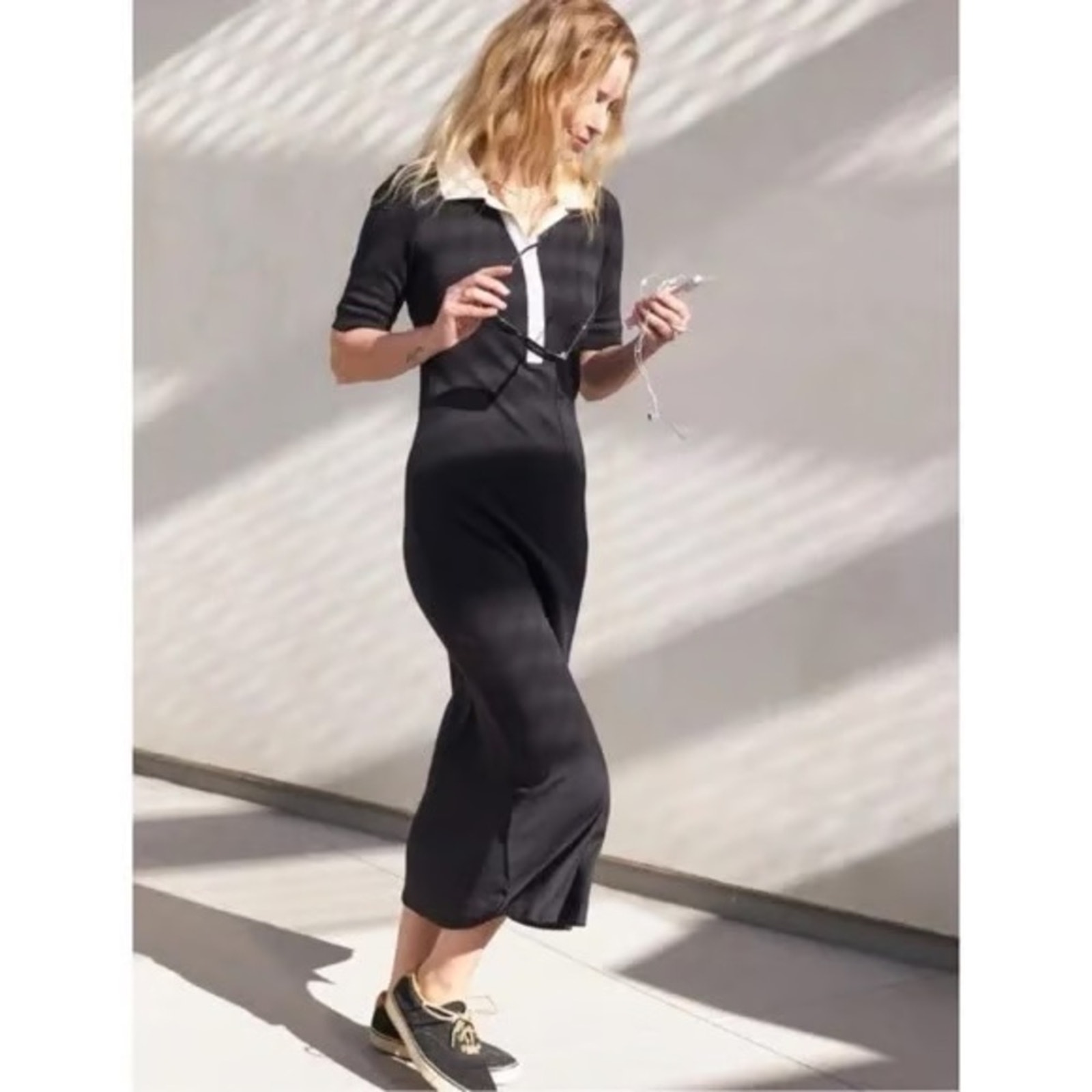 AYR The Scout Midi Dress in Black Womens Small 100% Pima Cotton NEW