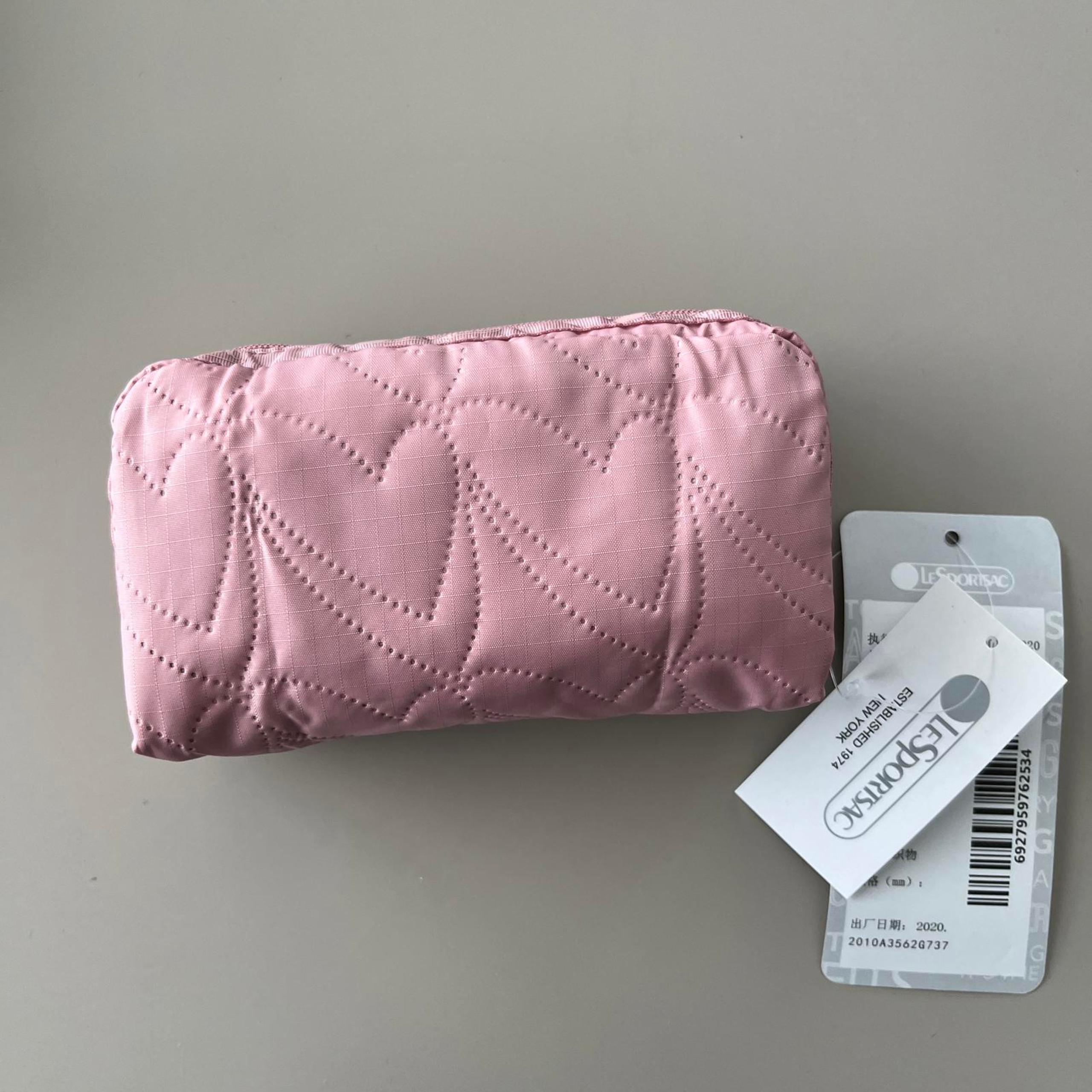 Lesportsac Pink Heart Embroidery Rectangular Cosmetic Bag NWT