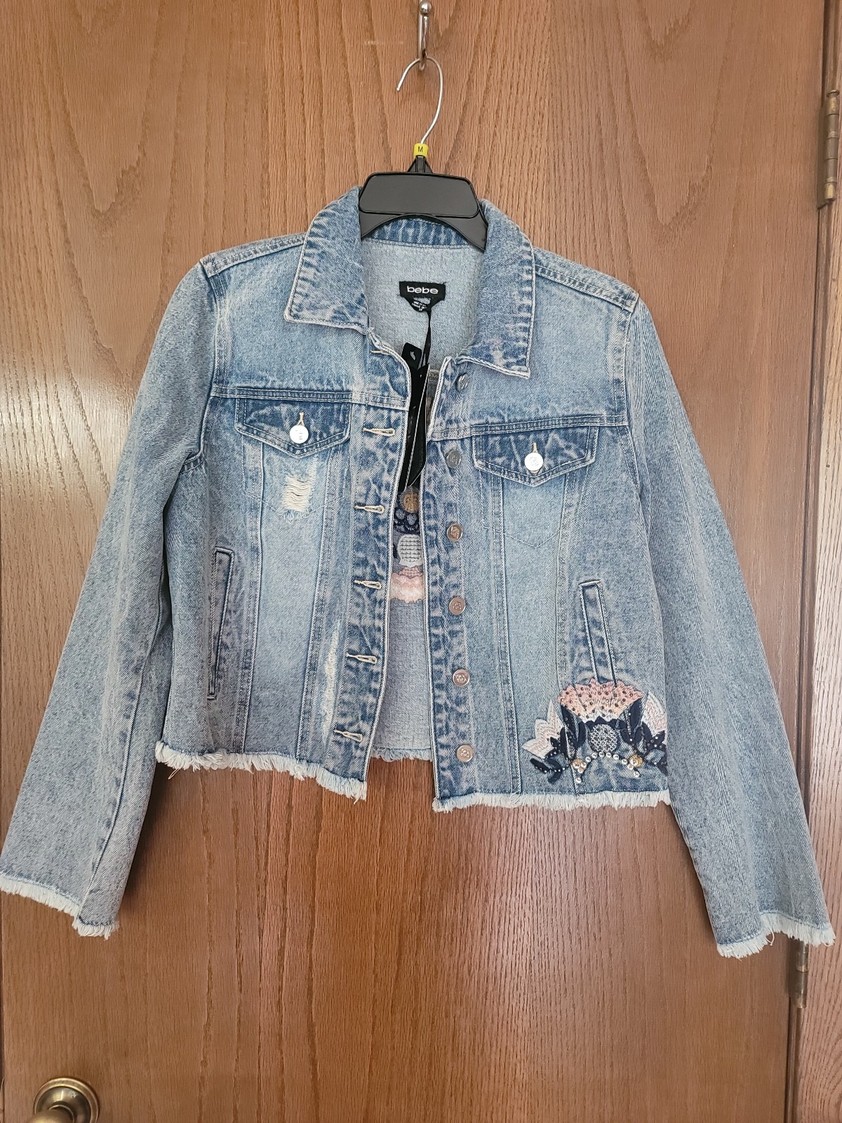New BEBE Jean rhinestones flower Jacket. Size S