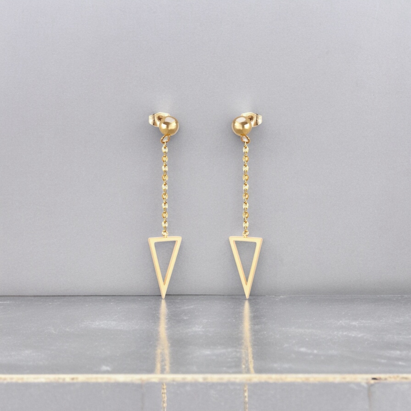 NEW 18K yellow gold plated chain drop triangle earrings jewelry B8A