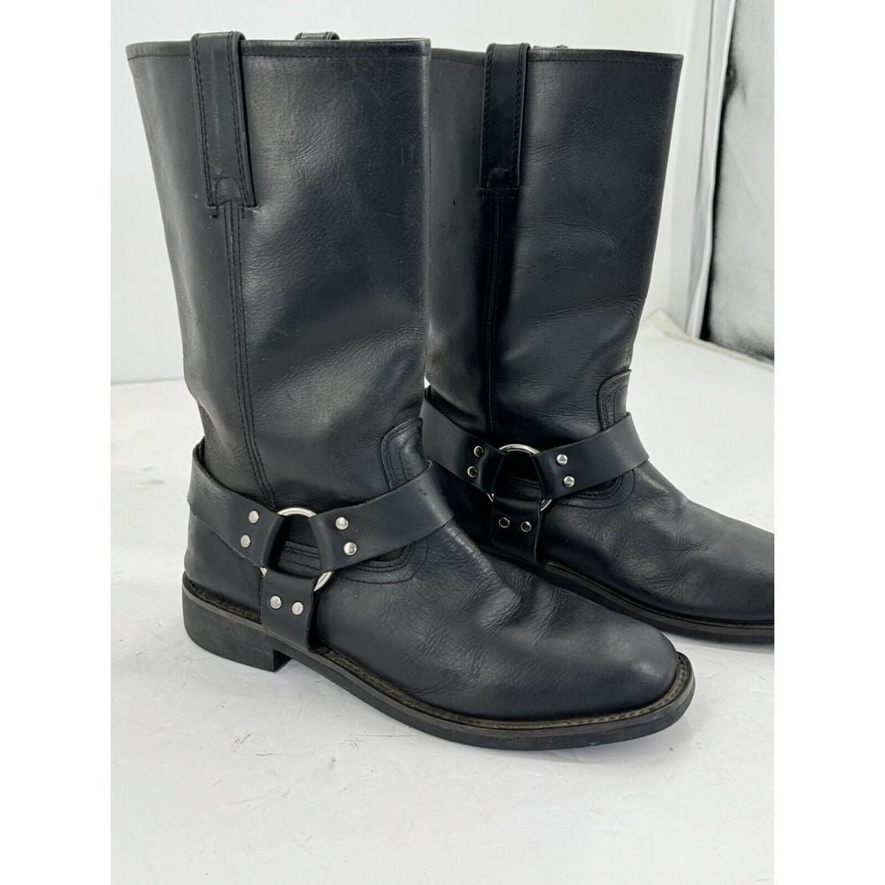 Wrangler Tall Buckled Biker Boots Black Leather Size US 10 EUR 44
