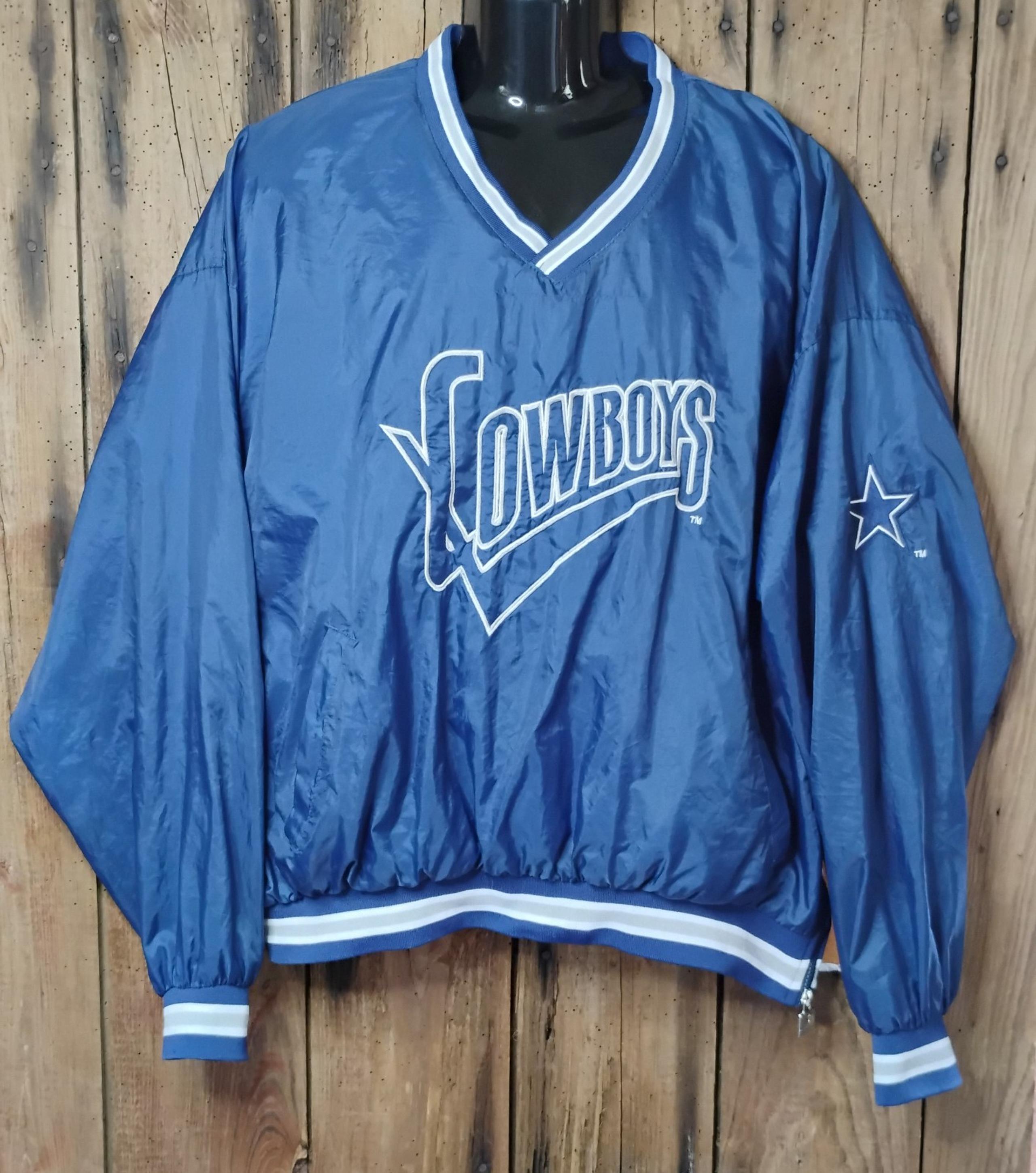 Vintage Chalk Line Dallas Cowboys Pullover Jacket Mens 2XL Lined Coat Blue/White