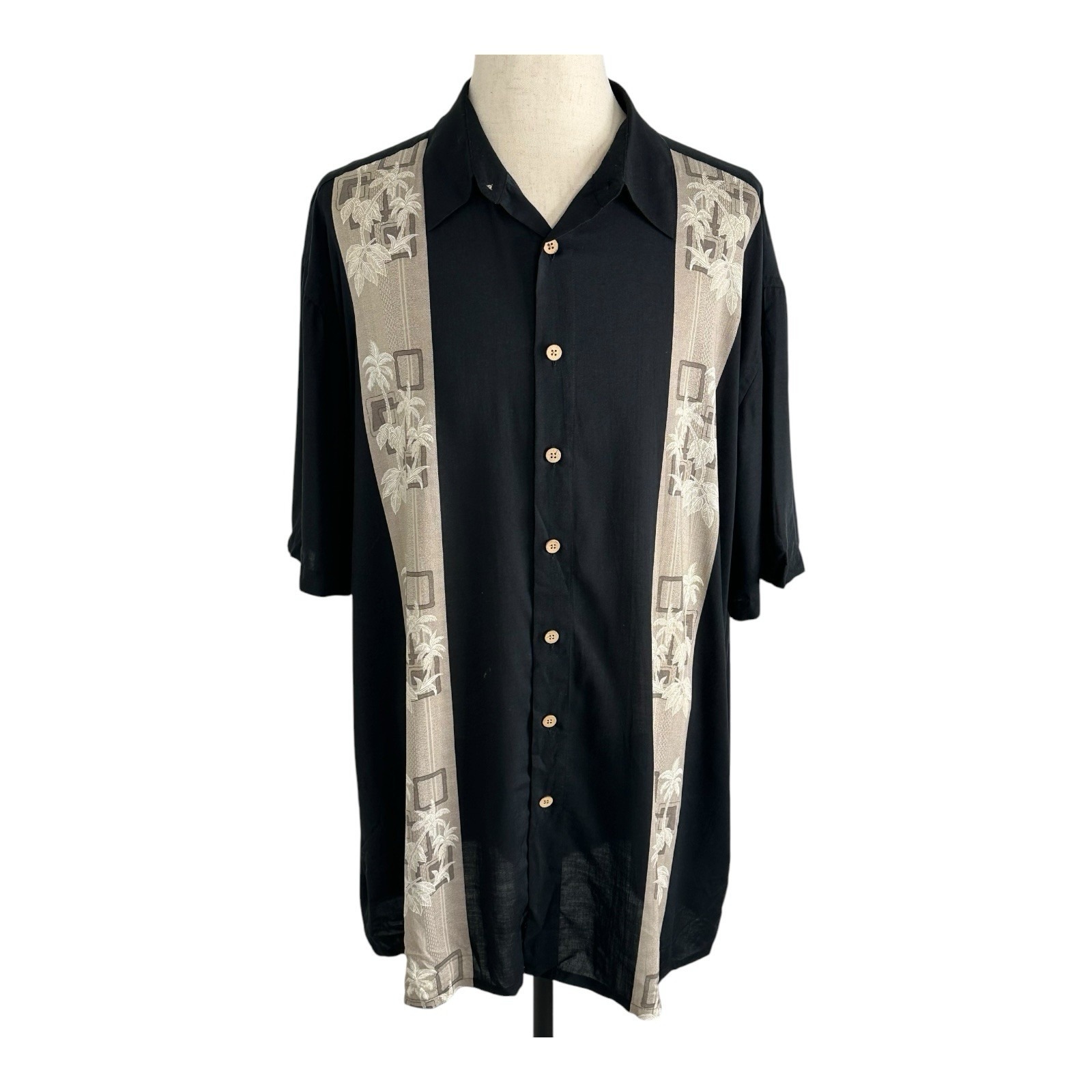 Island Shores Mens Hawaiian Shirt XXL Linen Black Palm's Short Sleeve