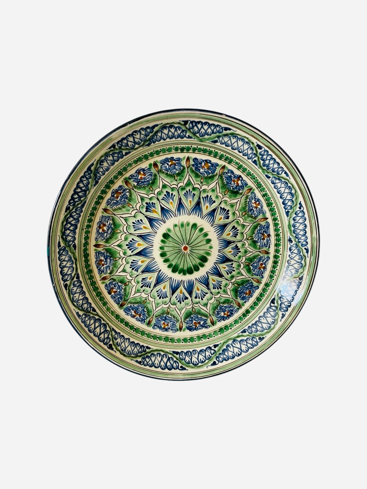 Handmade Pilaf Plate from Uzbekistan Rishtan Vivid Colors Ceramics 9.5” D