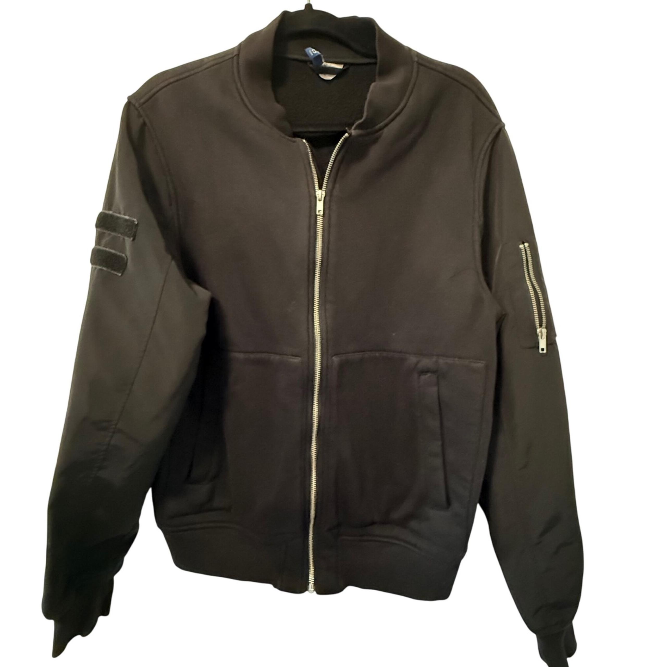 H&M Divided Bomber Jacket Full Zip Up Utility Patches Black Mens Large