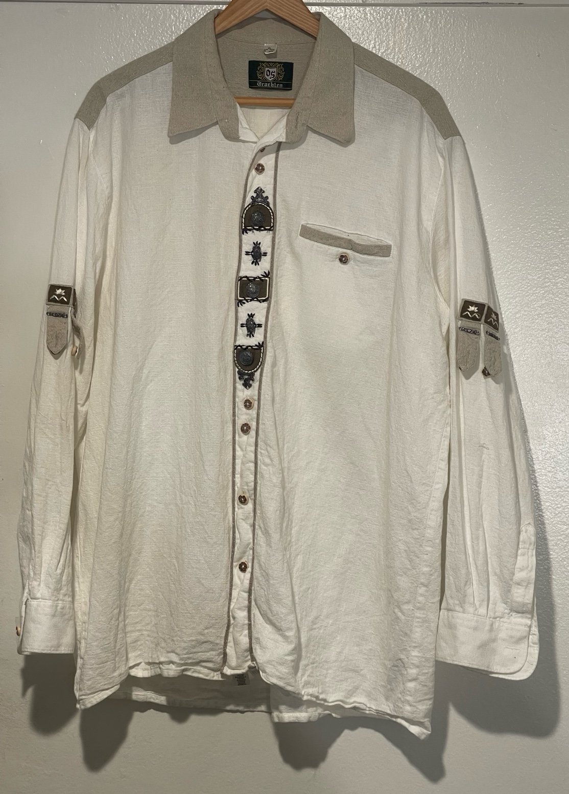 Grachten Men's White Long Sleeve Collared Linen Shirt Size XL