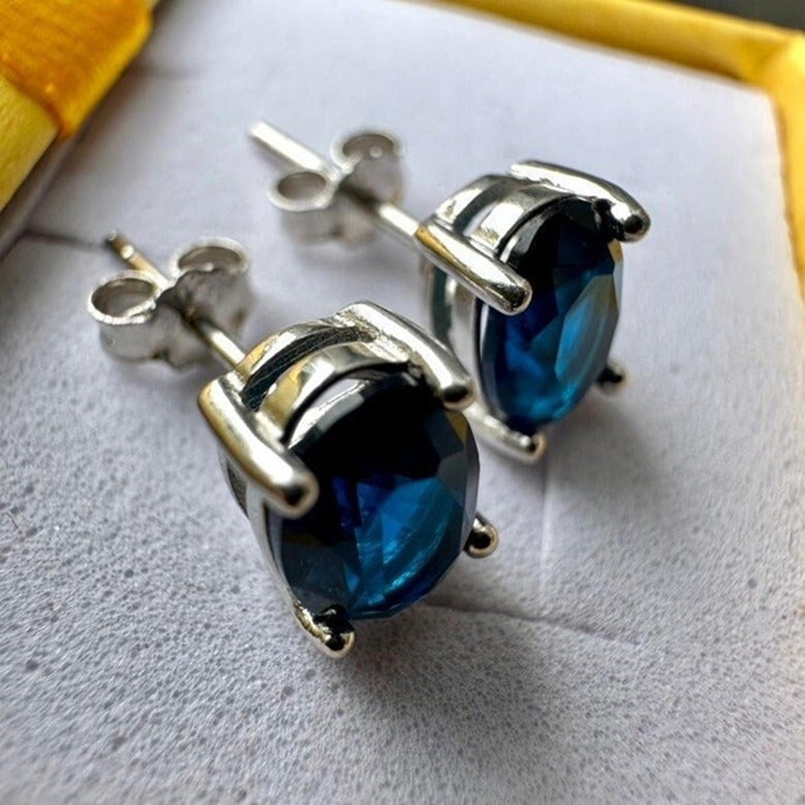 Oval Cut Sapphire 925 Sterling Silver Stud Earrings for Women