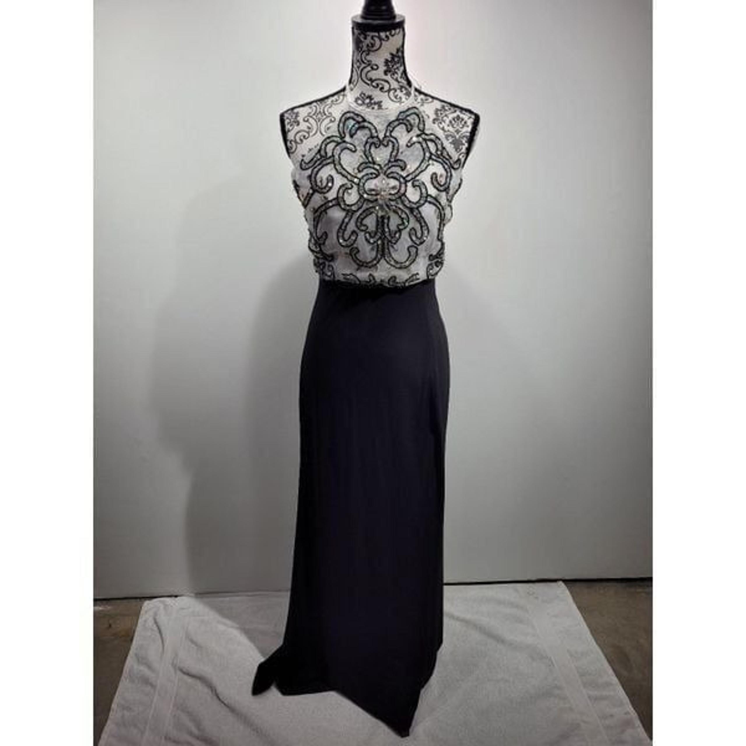 Masquerade black and white jeweled prom dress