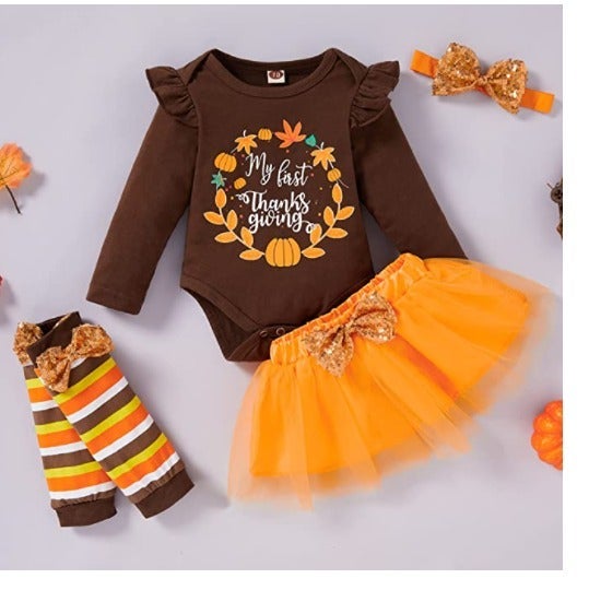Baby Girl Sunflower My 1st Thanksgiving 4 Piece TuTu Set!
