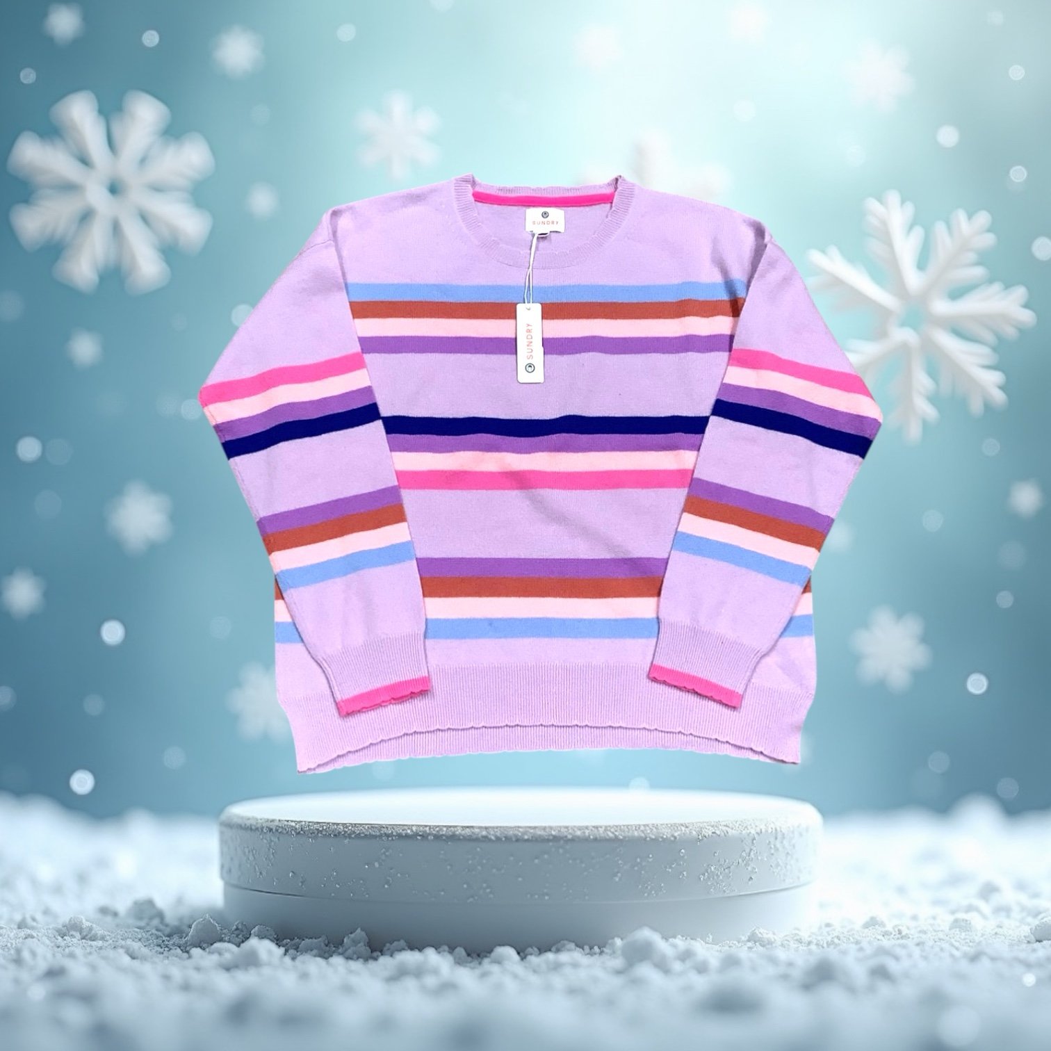 NWT Sundry Womens Stripes Crew Neck Sweater Lavender