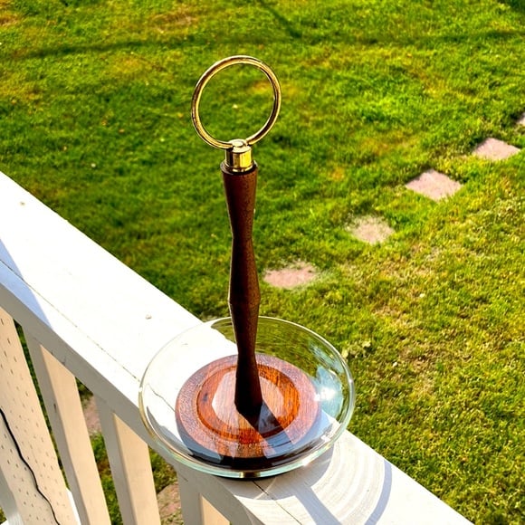 Teak Wood Handle and Piedestal with Glass Serving Dish