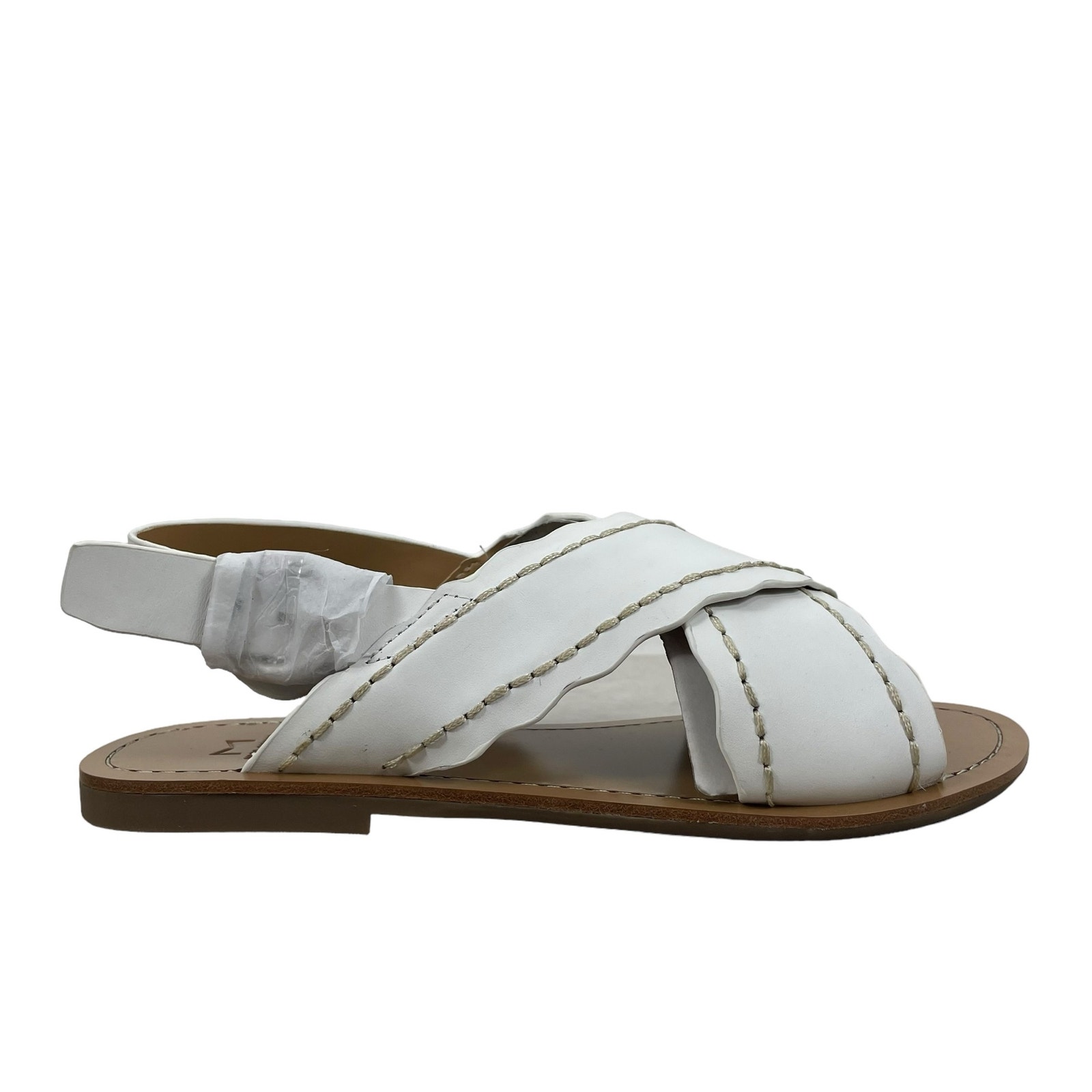 Marc Fisher Renny Leather Scallop Trim Sandals White Size 7M