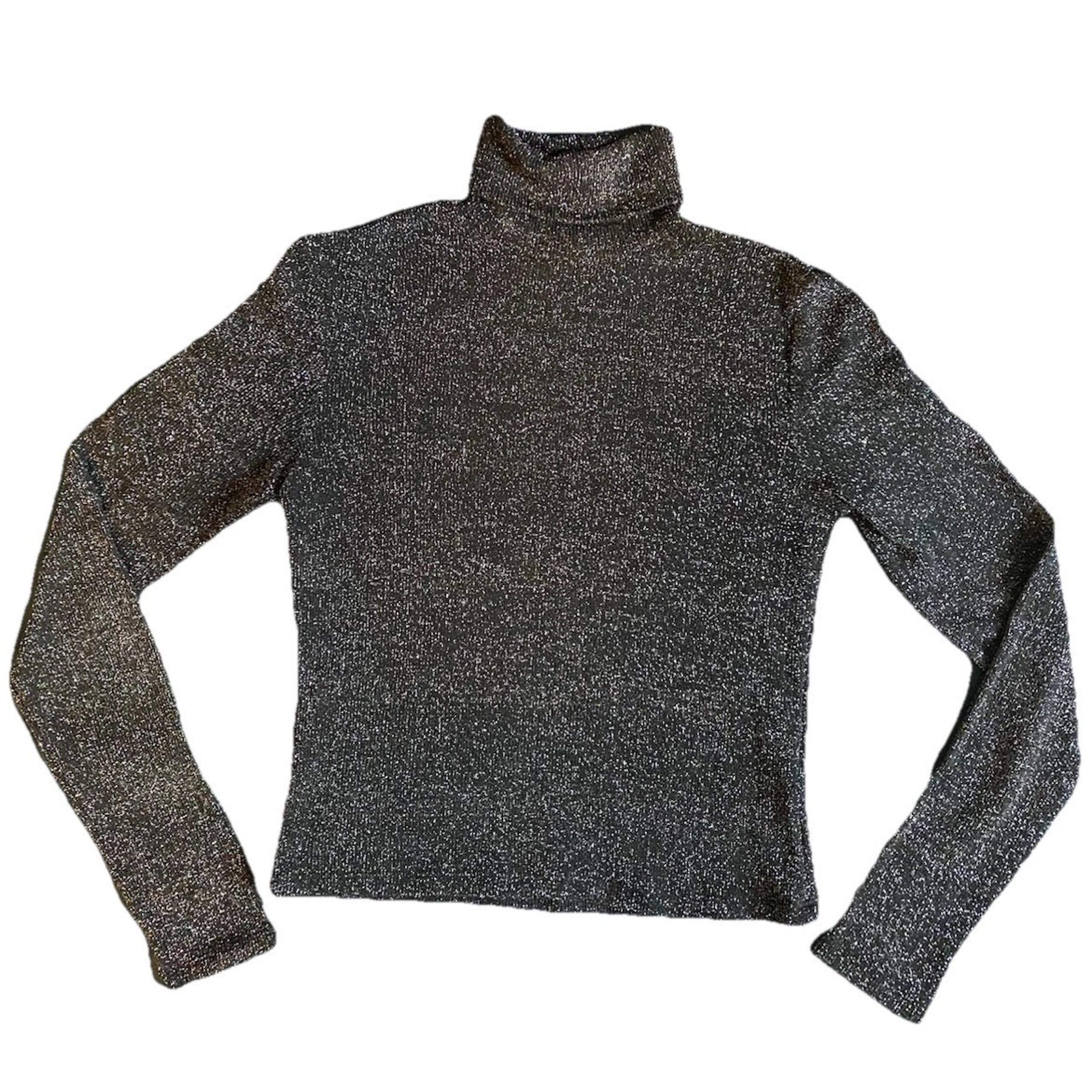 Divided H&M Black/Silver Shimmery Turtleneck Long Sleeve Crop Top