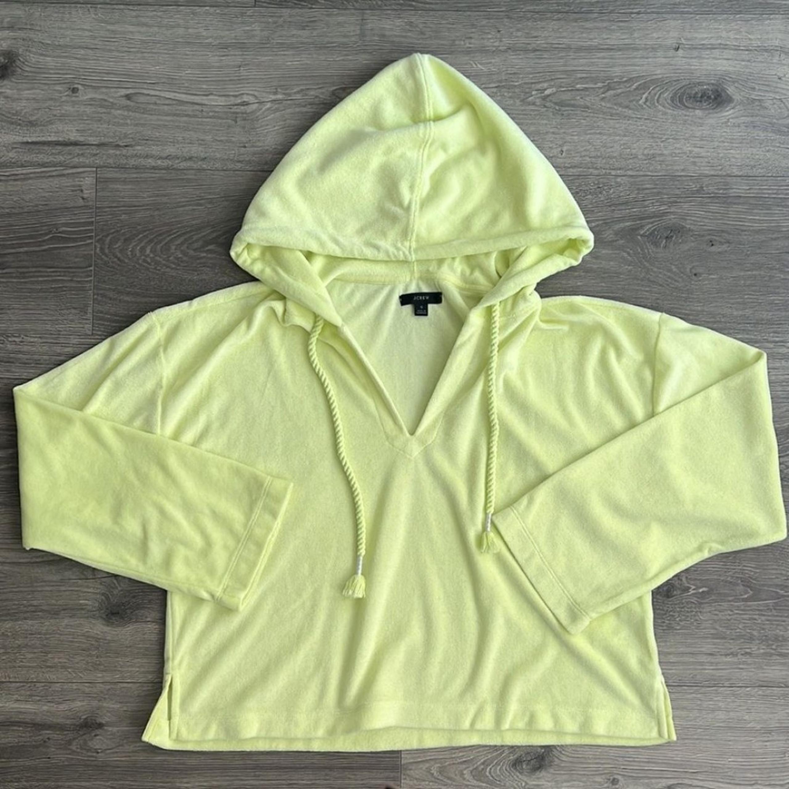 J.Crew Towel Terry Open V-Neck Hoodie Crisp Aloe Green Small Relaxed Fit