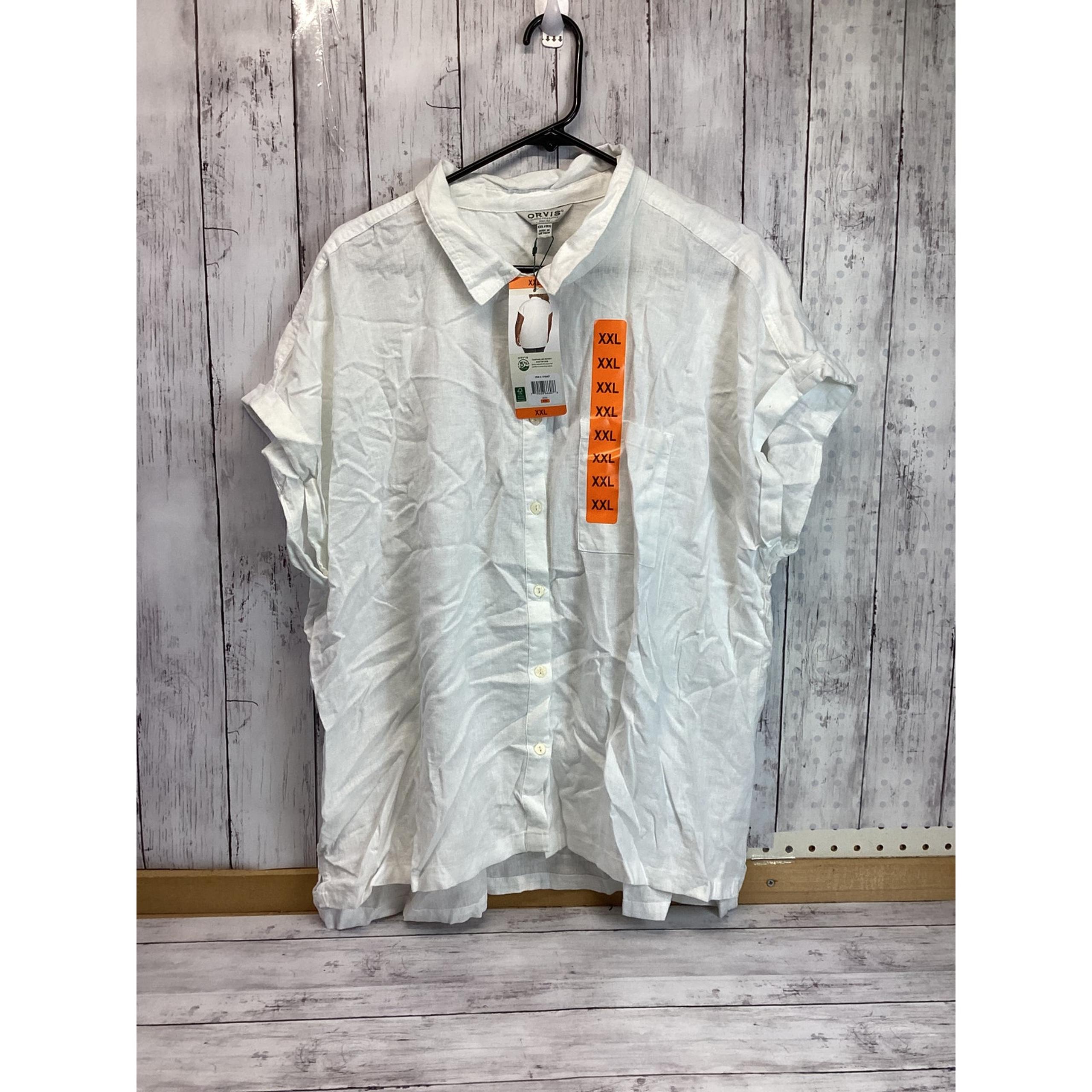 Orvis Women's Ladies White Short Sleeve Linen Blend Tunic Shirt Oversized Sz XXL