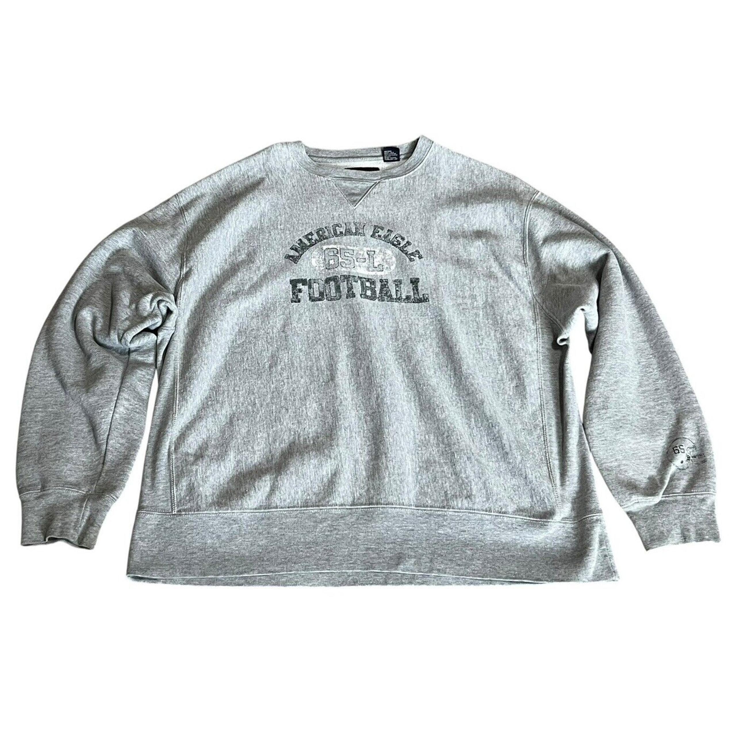 American Eagle Mens XL Vintage Y2K Varsity Football Sweatshirt Gray Relaxed Fit