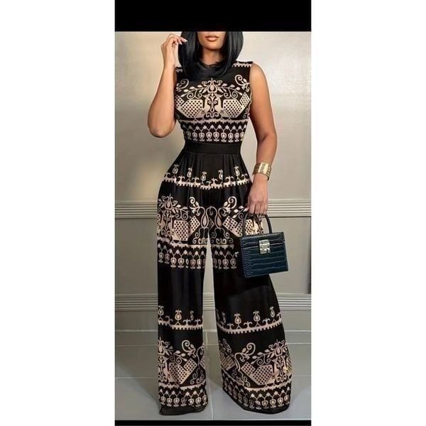 Black and gold - One piece romper/ jumpsuit, zips up the back wide leg, Boho fee