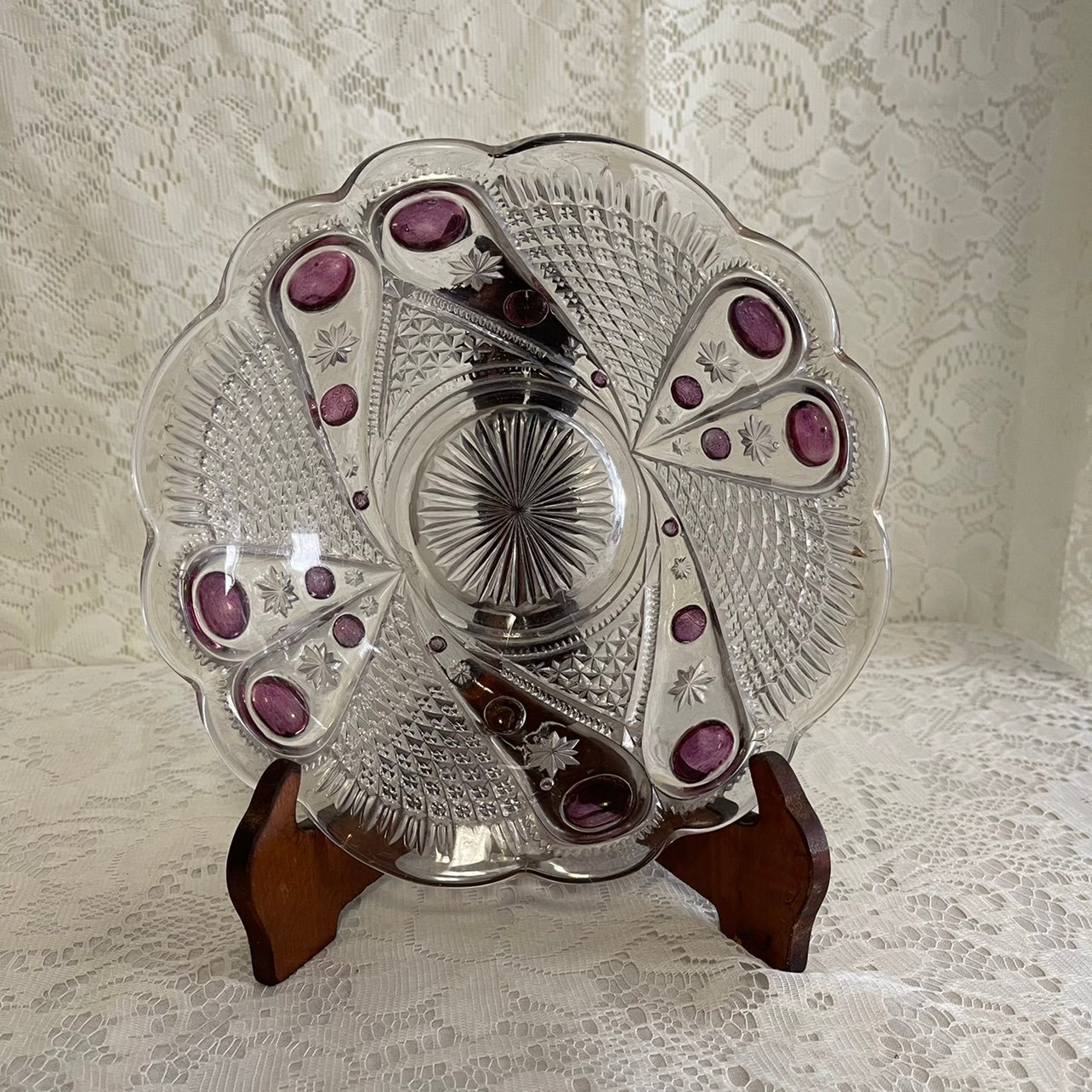 EAPG Blazing Cornucopia Paisley Pattern Glass Fruit Berry Bowl Vintage 60s