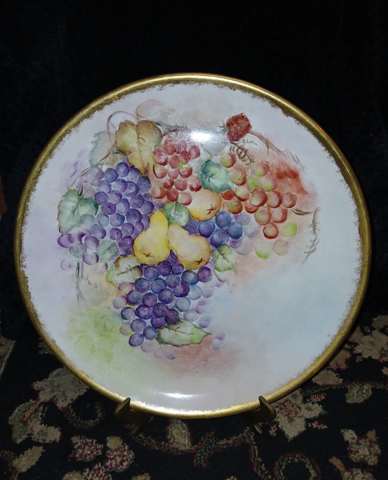 ANTIQUE 18 LIMOGES PLATE HAND PAINTED GRAPES & ARTIST SIGNED