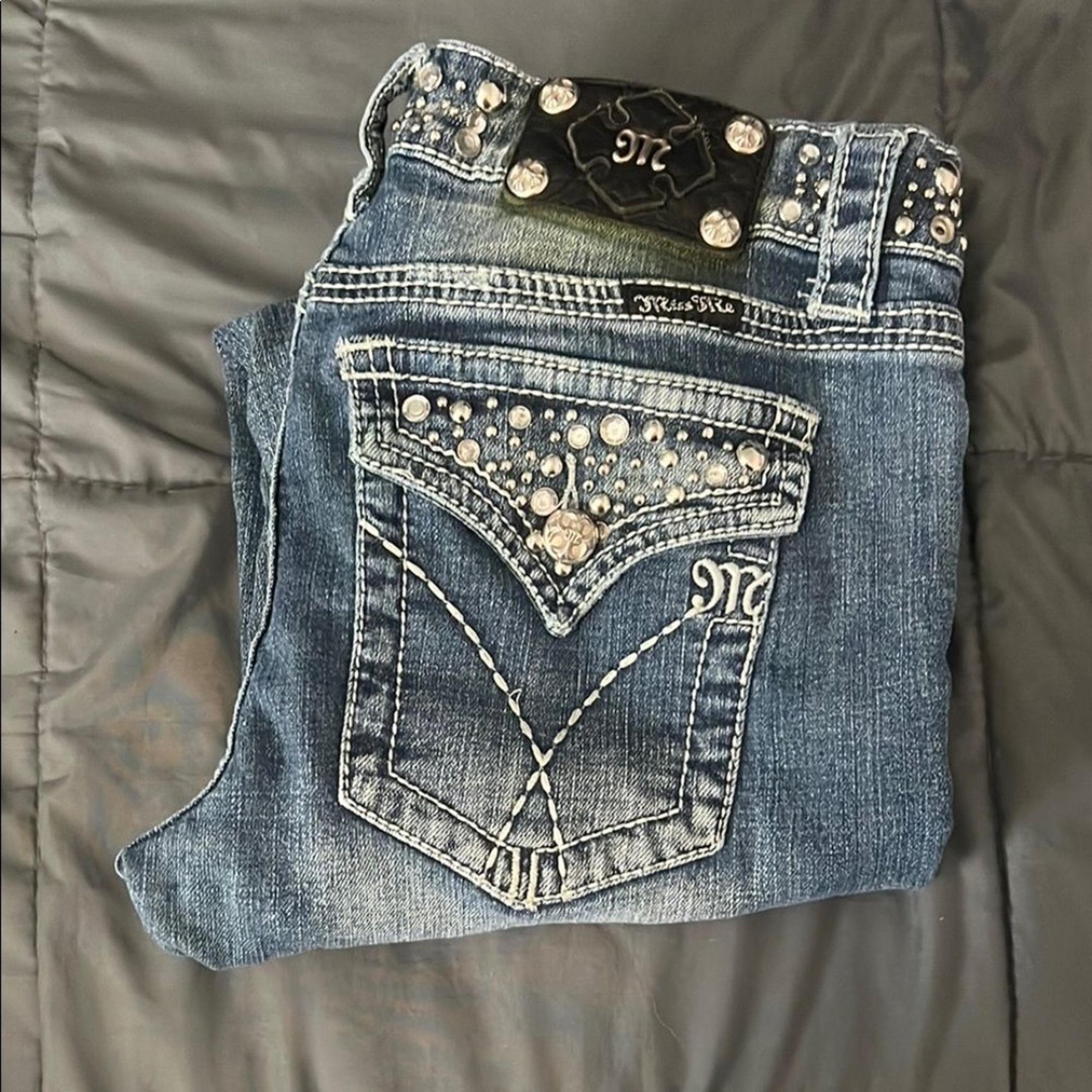 Miss Me Medium Wash Studded Bootcut Jean Size 30 *hemmed