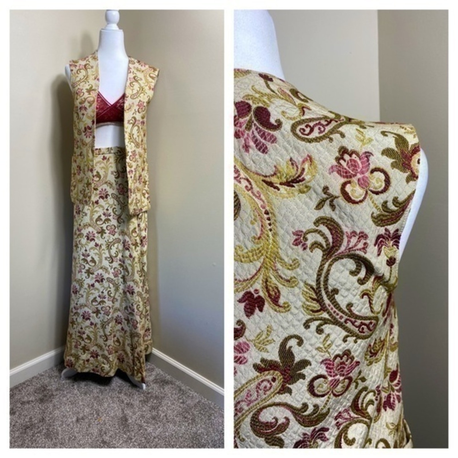 Vintage 1960s tapestry hostess skirt set John Meyer. Floral . Small
