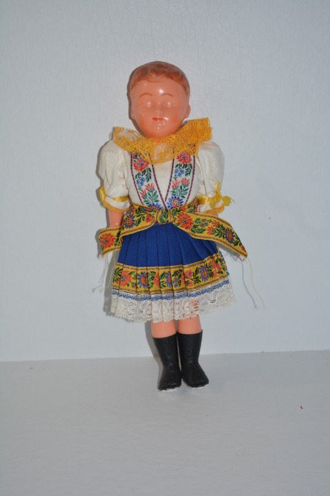 12in Vintage Czech Rubber Girl Doll Blue