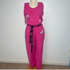 Vintage 70s pink racing jumpsuit with patches - size large