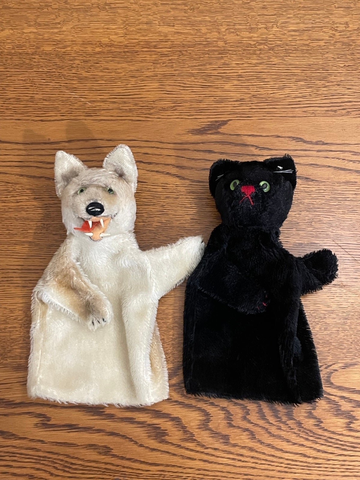 Vintage Steiff Black Cat & Wolf Hand Puppets, 1950’s, mohair, excellent conditio