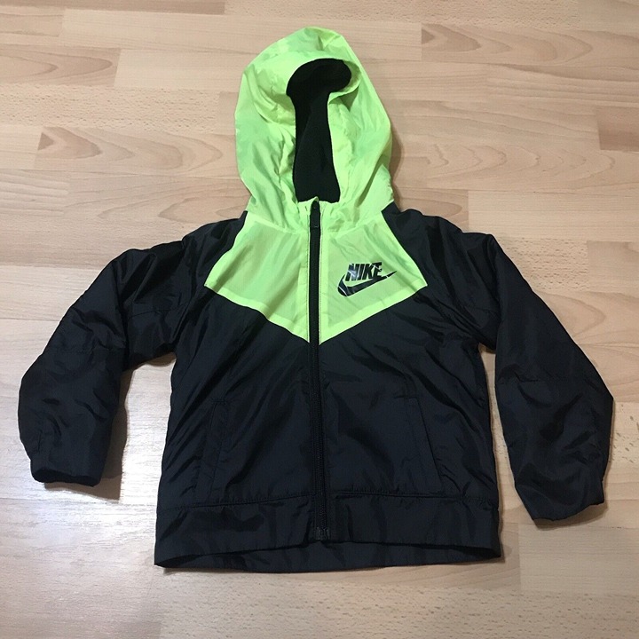 NEW 65 Nike Hooded Fleece Lined Jacket Black/Volt Size 3T