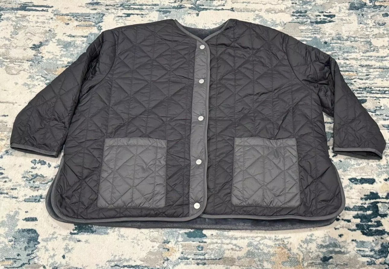 UGG Women's Amilea Reversible Black/Gray Faux Fur Quilted Jacket - oversized